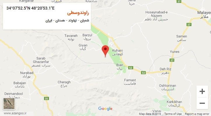 روستای راوندوسطی بر روی نقشه