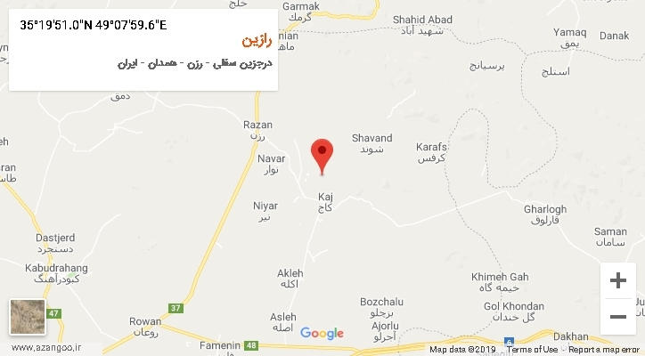 روستای رازین بر روی نقشه