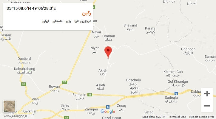 روستای رکین بر روی نقشه