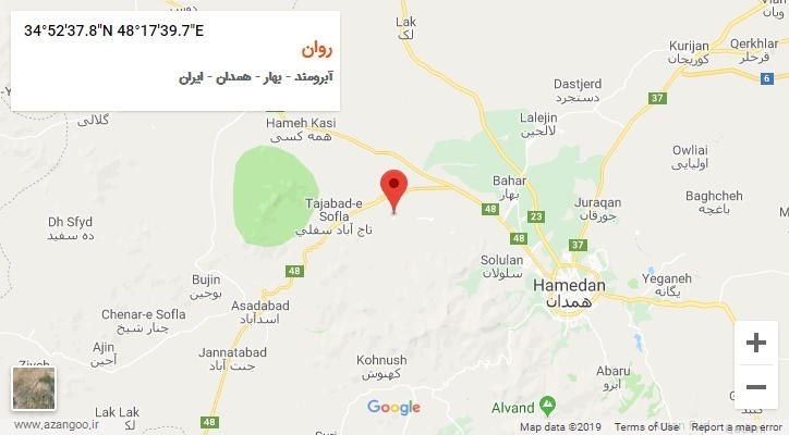 روستای روان بر روی نقشه