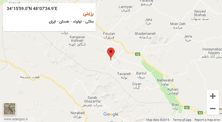 روستای رزینی بر روی نقشه