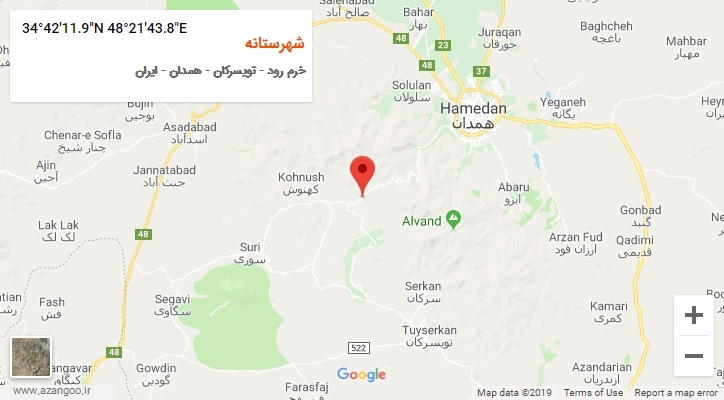 روستای شهرستانه بر روی نقشه
