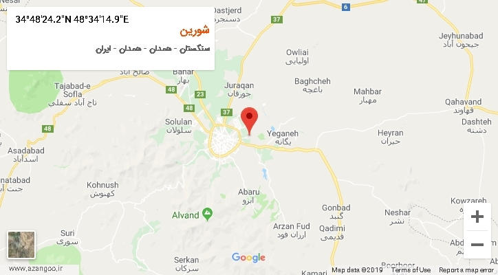 روستای شورین بر روی نقشه
