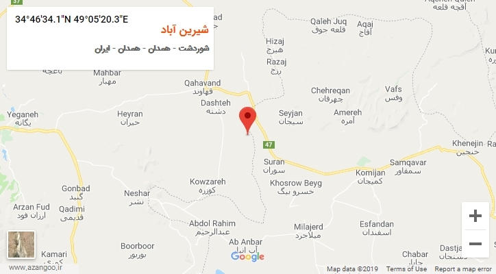 روستای شیرین آباد بر روی نقشه