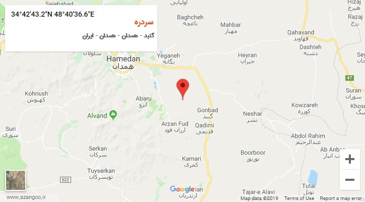 روستای سردره بر روی نقشه