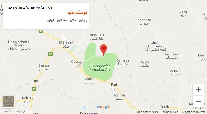 روستای توسک علیا بر روی نقشه