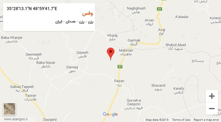 روستای وفس بر روی نقشه