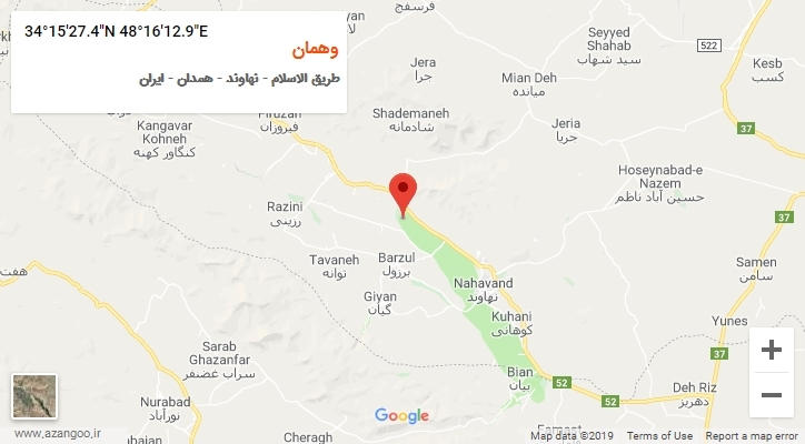 روستای وهمان بر روی نقشه
