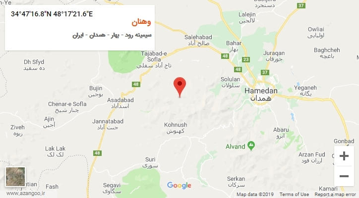 روستای وهنان بر روی نقشه