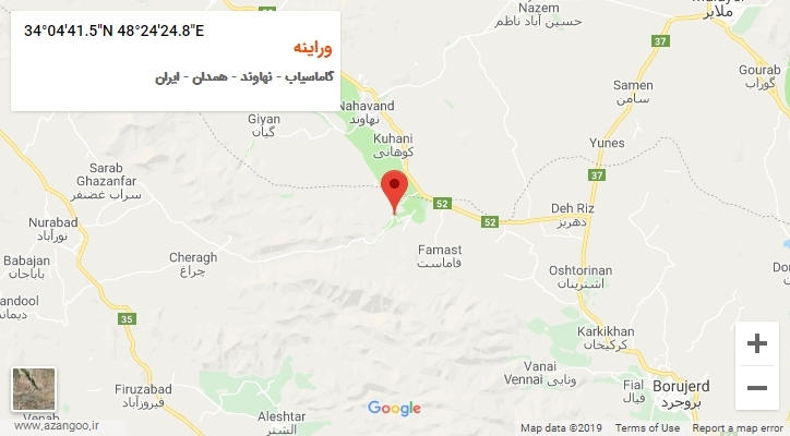 روستای وراینه بر روی نقشه