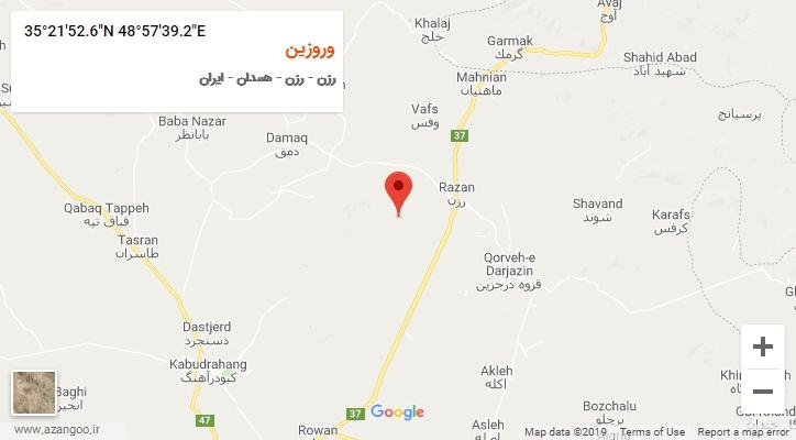 روستای وروزین بر روی نقشه