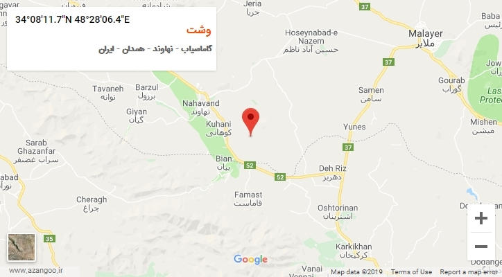 روستای وشت بر روی نقشه