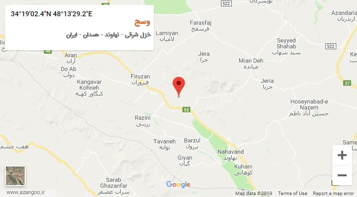 روستای وسج بر روی نقشه