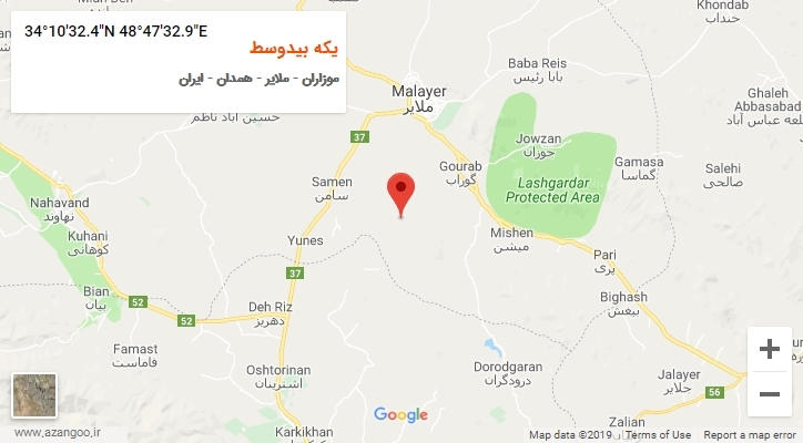 روستای یکه بیدوسط بر روی نقشه