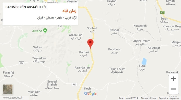 روستای زمان آباد بر روی نقشه