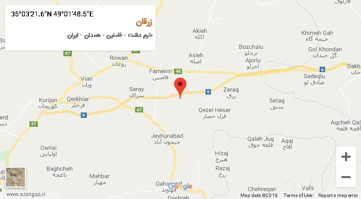 روستای زرقان بر روی نقشه