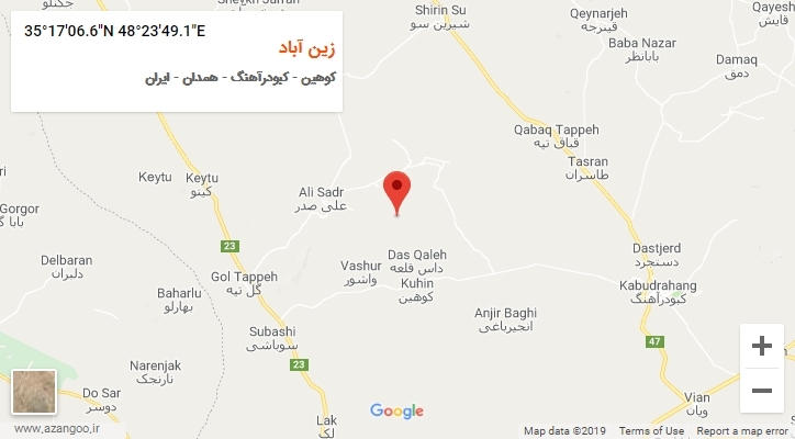 روستای زین آباد بر روی نقشه