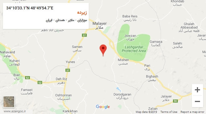 روستای زیرده بر روی نقشه