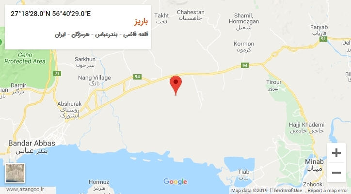 روستای باریز بر روی نقشه