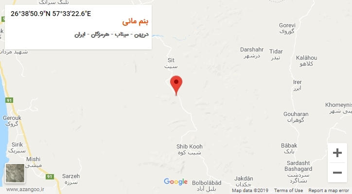 روستای بنم مانی بر روی نقشه