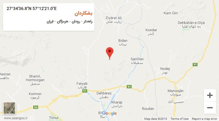 روستای بشکاردان بر روی نقشه