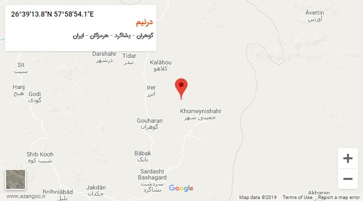 روستای درنیم بر روی نقشه