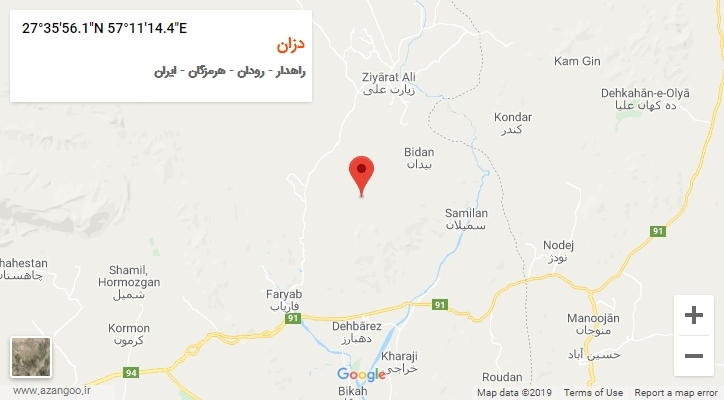 روستای دزان بر روی نقشه