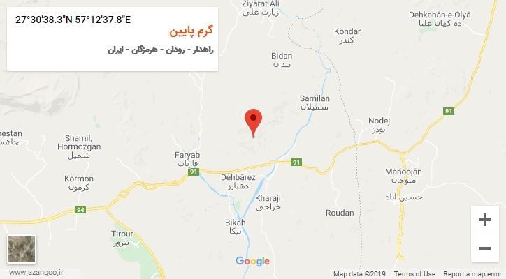 روستای گرم پایین بر روی نقشه
