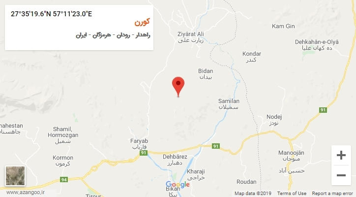 روستای کورن بر روی نقشه