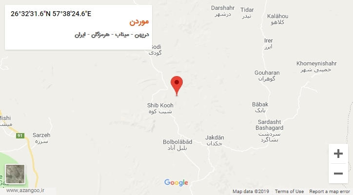 روستای موردن بر روی نقشه