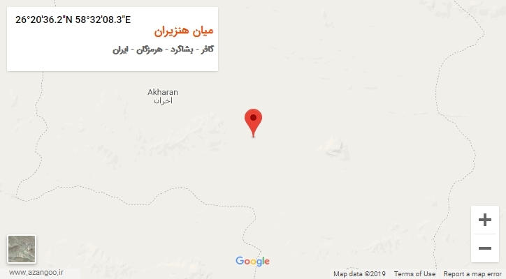 روستای میان هنزیران بر روی نقشه