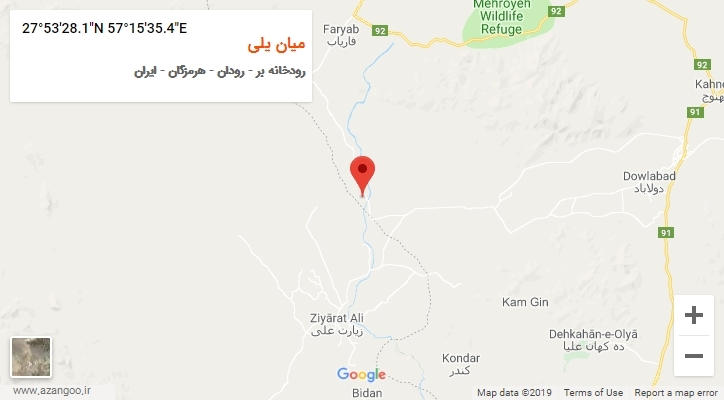 روستای میان یلی بر روی نقشه
