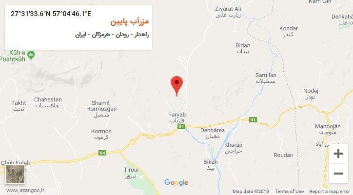 روستای مزرآب پایین بر روی نقشه