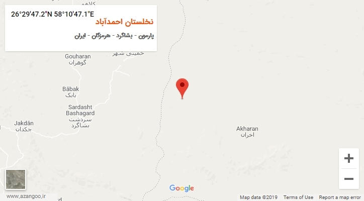 روستای نخلستان احمدآباد بر روی نقشه