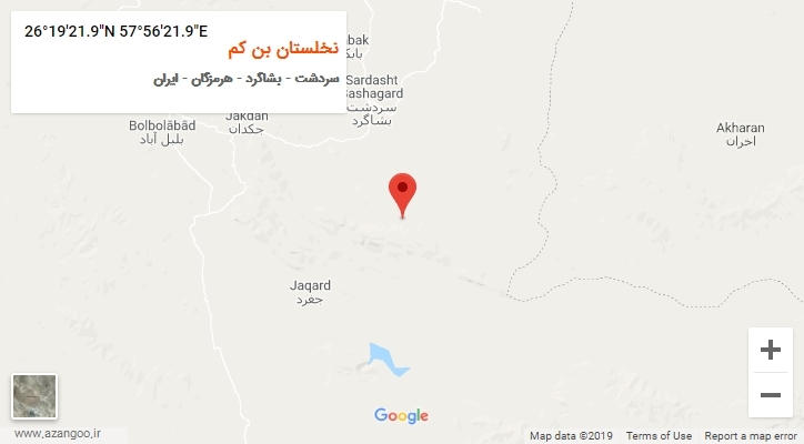 روستای نخلستان بن کم بر روی نقشه