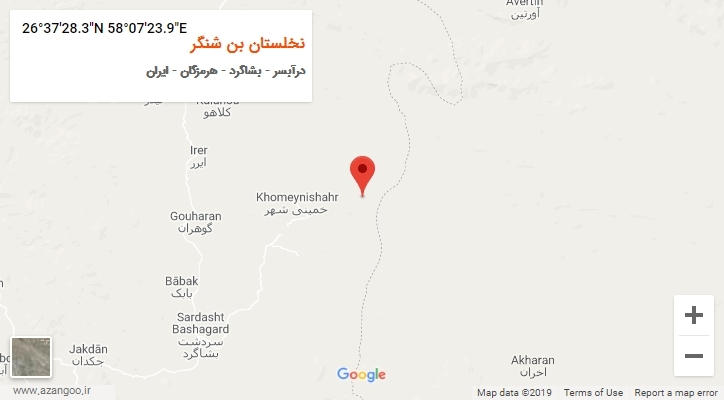 روستای نخلستان بن شنگر بر روی نقشه