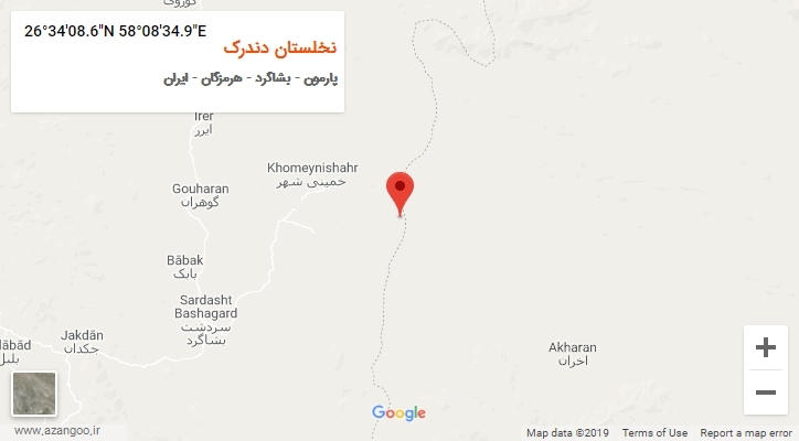 روستای نخلستان دندرک بر روی نقشه