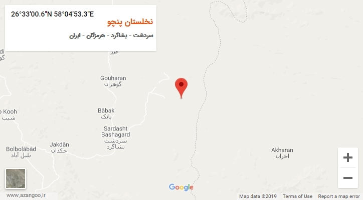 روستای نخلستان پنچو بر روی نقشه
