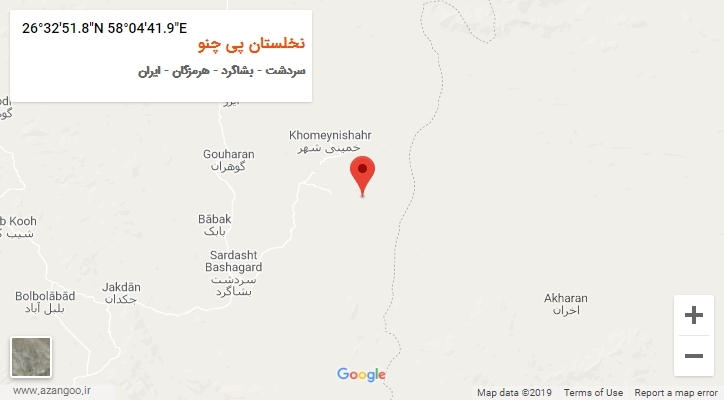 روستای نخلستان پی چنو بر روی نقشه