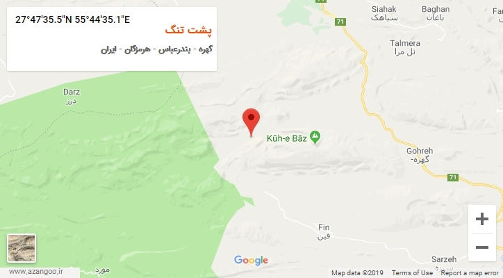 روستای پشت تنگ بر روی نقشه
