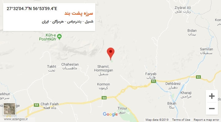 روستای سرزه پشت بند بر روی نقشه