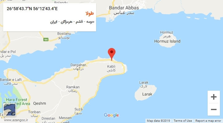 روستای طولا بر روی نقشه