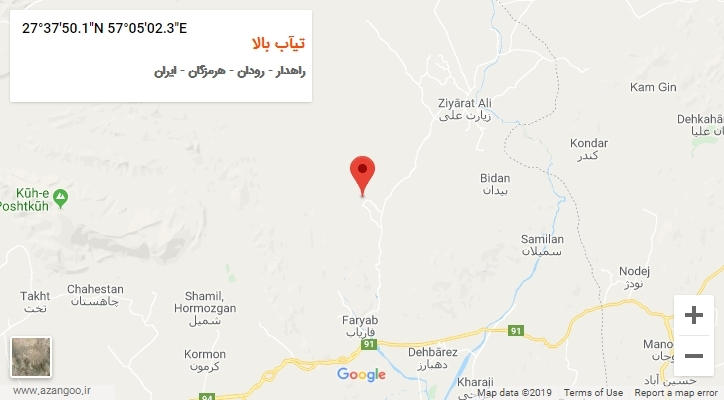 روستای تیآب بالا بر روی نقشه