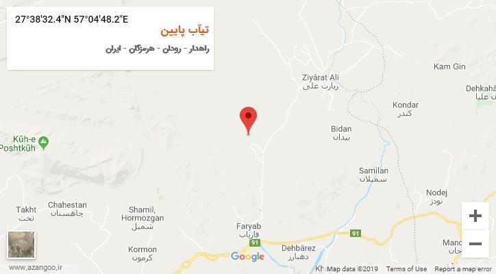 روستای تیآب پایین بر روی نقشه