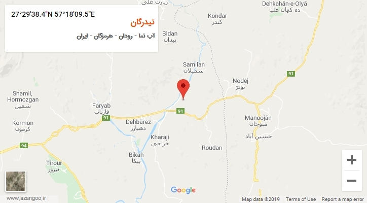 روستای تیدرگان بر روی نقشه