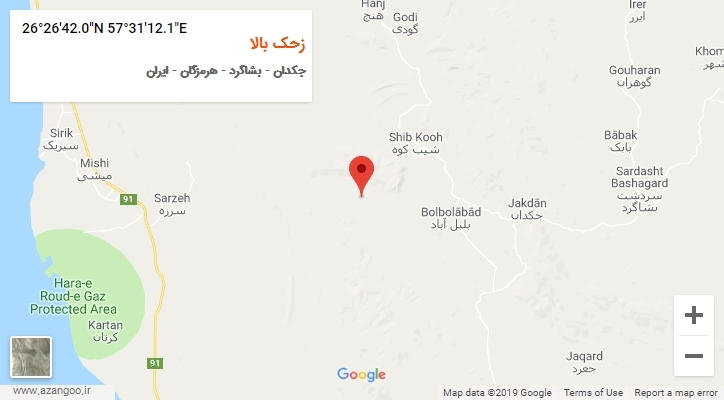 روستای زحک بالا بر روی نقشه