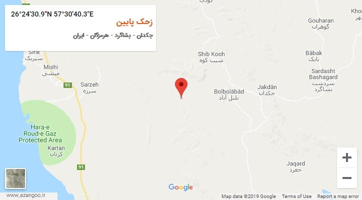 روستای زحک پایین بر روی نقشه