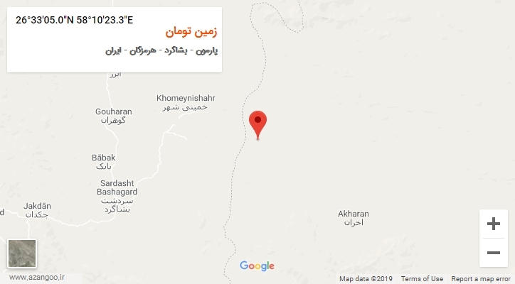 روستای زمین تومان بر روی نقشه