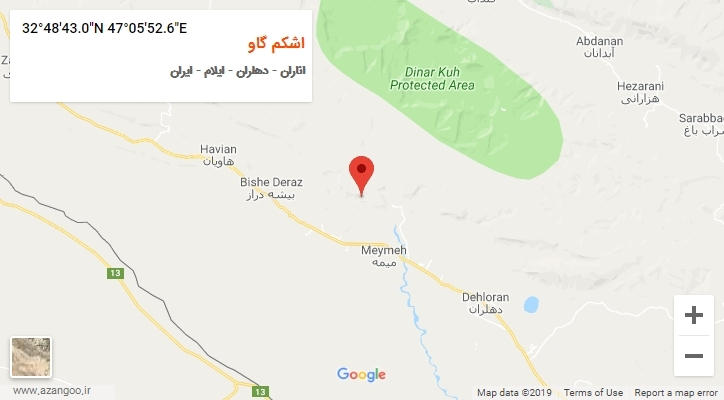 روستای اشکم گاو بر روی نقشه