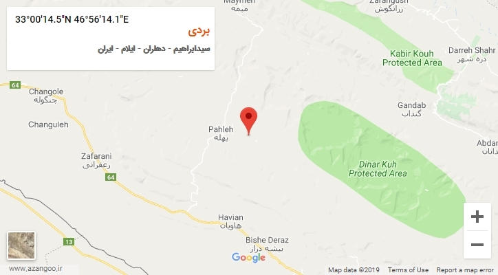 روستای بردی بر روی نقشه